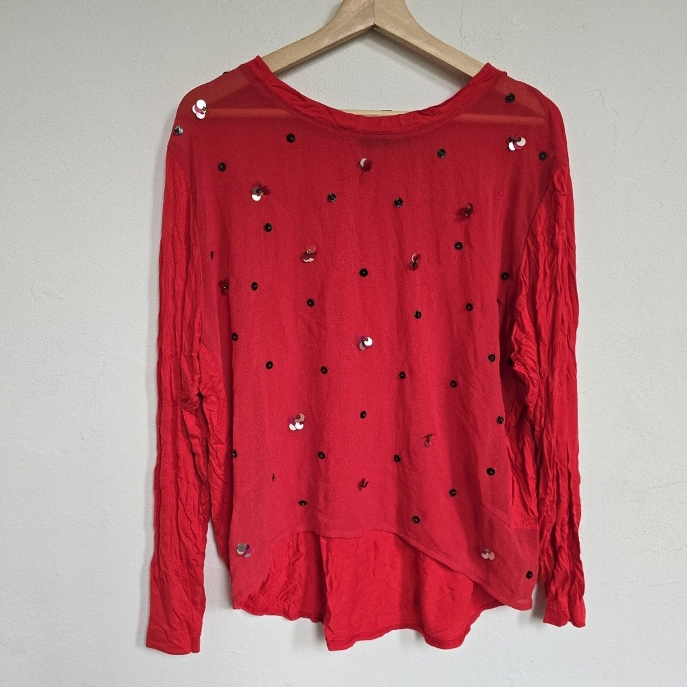 Victoria's Secret Sheer Red Sequin Long Sleeve Top